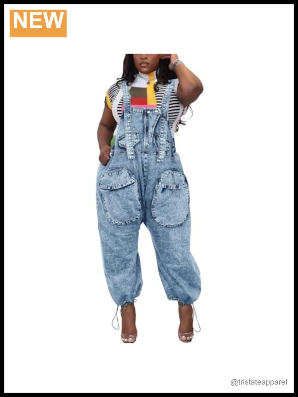Cotton Denim Bib Overalls Loose Wide Leg Jean Jumpsuit Cargo Pockets